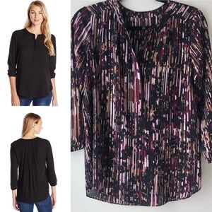 🛍4/$25! NYDJ 3/4 Sleeve Henley Pleat Back Blouse